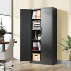 Metal Storage Cabinet with Lock, 71"H Garage Storage Cabinet, Black | Storage Cabinet with 2 Doors and 4 Adjustable Shelves, Steel Locking File Cabinet for Garage Office Home, 71"H x 16"D x 32"W