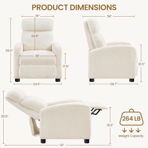 Yaheetech Recliner Chair with 3 Adjustable Angles Living Room Chairs Ivory