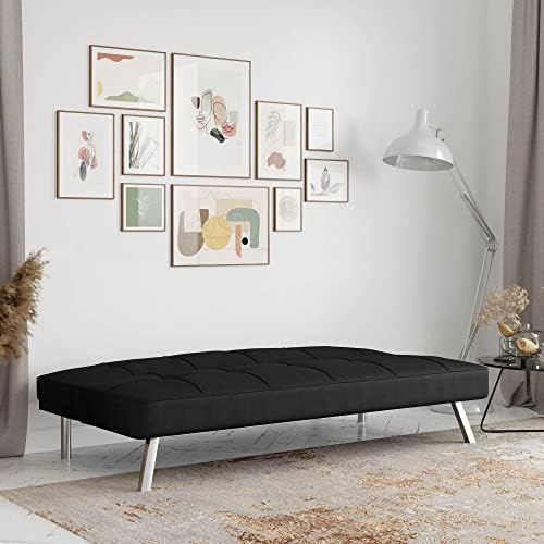 Serta® Rane Futon Sofa Bed 66.1", 3-in-1 Convertible Couch Sleeper for Small Spaces, Tufted Back, Twin Size Guest Bed, Black Woven Fabric