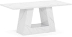 63" White Dining Table for 4-6 People, Modern Faux Marble Wooden Table with Sturdy Base for Dining Room