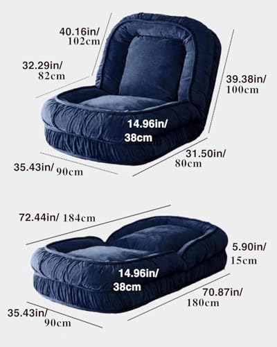 LouannTatami Foldable Lazy Sofa Bed Floor Chair - Adjustable Human Dog Bed for Adults Kids Floor Seats - Cozy Small Couch for Home Living Room(Blue)