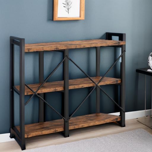 IRONCK Console Table, 3-Tier 55 in Entryway Table, Vintage Brown | Engineered wood shelves, 300 lb shelf. P2 MDF, X-bracing, adjustable feet. Anti-tip kit for entryways or living rooms.