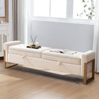 67" Storage Bench for Bedroom, End of Bed Bench King Size, Cream | Double Lids Storage Ottoman Bench with Golden Legs, Upholstered Velvet Bench for Foot of Bed Window Living Room Entryway