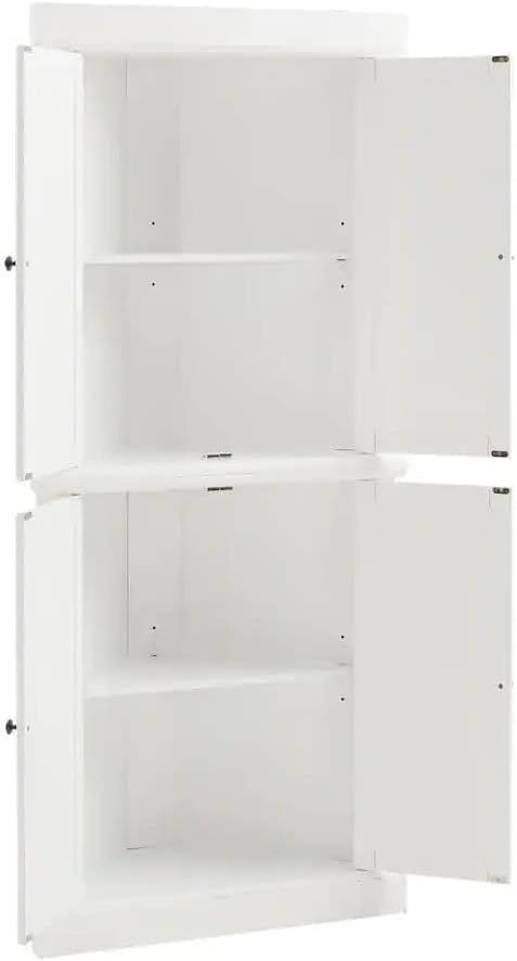 Maykoosh Tall Corner Pantry Cabinet - Modern Kitchen Storage, 2 Stackable Pantries, White, Space Saving