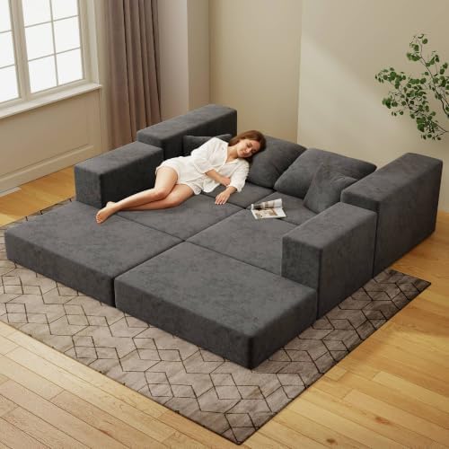 Cloud Modular Sectional Sofa, Comfy Couch for Living Room, Modern L-Shaped Couch with Reversible Chaise, Customizable Sleeper Sofa Bed with Non Slip, No Assembly & Deep Seat, Dark Grey