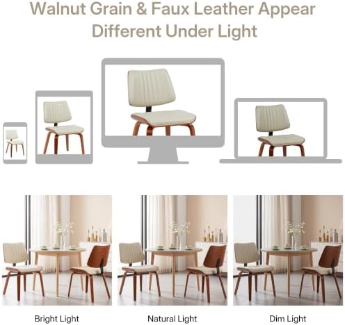 Dining Chairs Set of 4, Mid Century Modern Dining Walnut Chairs,Beige | Faux Leather Dining Chair with Upholstery and Bentwood Open Backrest, Armless Dining Room Sets for Kitchen,Study Room