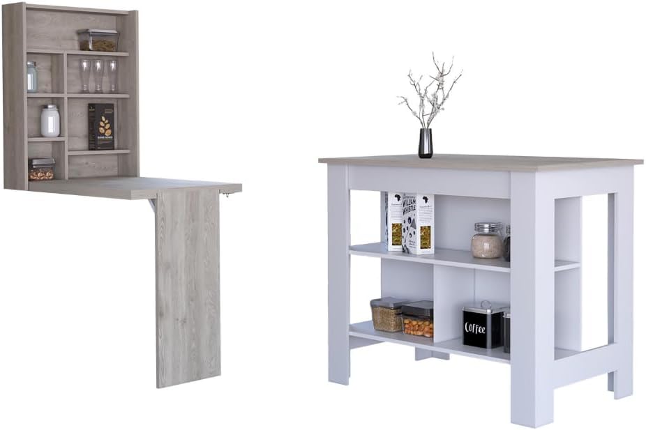 10-Shelf Kitchen Set with Island and Foldable Table | Includes 10 shelves for ample storage and space-saving foldable design