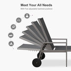PURPLE LEAF Chaise Lounge Outdoor Set for 2 with Armrest, Grey | All-aluminum supportive armrests, effortless sitting & standing transitions, stylish design, ultimate outdoor leisure