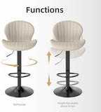 Youhauchair Velvet Fabric Counter Height Bar Stools Set of 3, Beige | Modern, Height Adjustable, Swivel, Armless, Kitchen Island Chairs with Back & Footrest, Soft, Upholstered Dining Room Chair