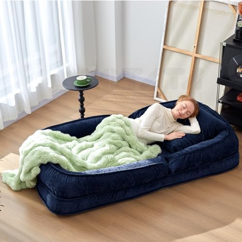 LouannTatami Foldable Lazy Sofa Bed Floor Chair - Adjustable Human Dog Bed for Adults Kids Floor Seats - Cozy Small Couch for Home Living Room(Blue)