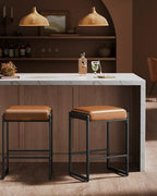 VASAGLE Bar Stools Set of 4, Counter Height, PU Leather, 26-Inch | Mid-Century Modern Bar Stool with Stitching, Kitchen, Home Bar, Dining Room, Caramel Brown, EKHO Collection ULBC286K01