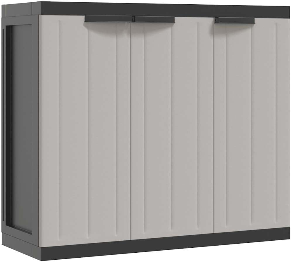 Locking Outdoor Storage Cabinet with Shelves Adjustable Shelf Modern Outdoor Storage Cabinet for Balcony Gray Black Polypropylene Medium