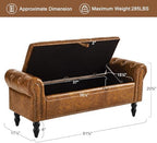Furniliving Storage Ottoman Bench, Leather Benches End of Bed Bench with Solid Wood Legs Upholstered Ottoman Bench with Storage Indoor Bench for Living Room with Rolled Arm, Entryway, YellowBrown