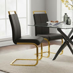 Set of 2 Modern Dining Chairs - Black PU Faux Leather Upholstered Armless Side Chairs with Cushioned Seat & Sturdy Metal Legs for Dining Room & Kitchen