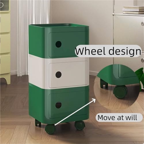 Movable Square Nightstand, Plastic Side Table with Universal Wheels, Multifunctional Side for Bathroom, Office and Living Room(Light-Green,3tiers)