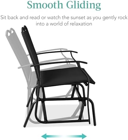 Best Choice Products 2-Person Outdoor Patio Swing Glider Steel Bench Loveseat Rocker for Deck, Porch w/Textilene Fabric, Steel Frame - Black