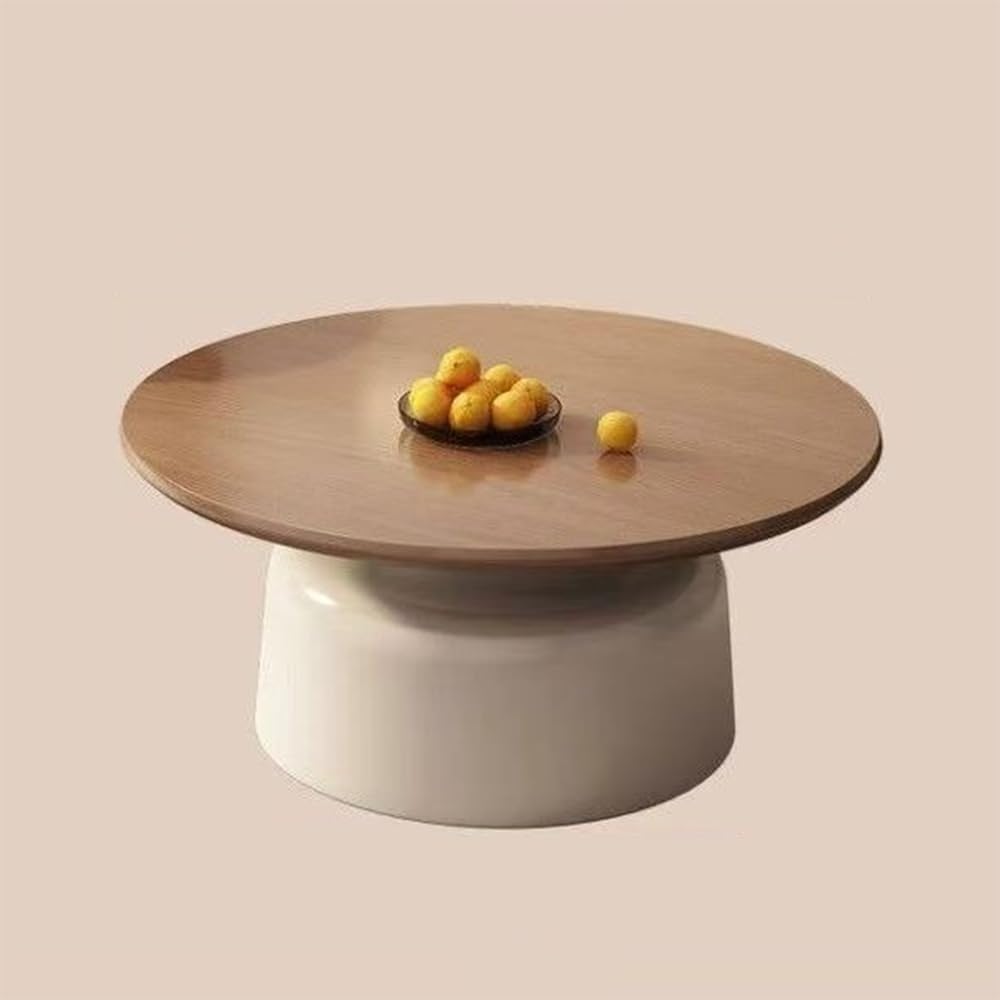 Modern Nesting Coffee Table Set Circular Wood Grain Top & Carbon Steel Base Side Tables for Living Room Coffee Shop Space Saver(White,L)