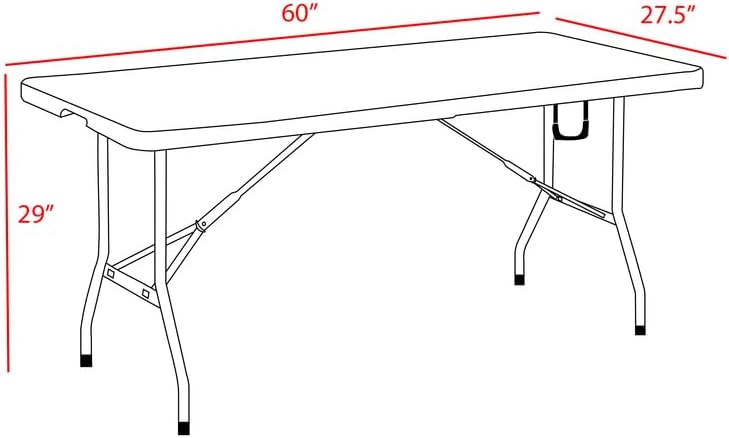 Romig Trestle 5 ft Folding Table, Blow Mold Plastic Top, Fold-in-Half with Carry Handle, Heavy-Duty Steel Frame, 60 x 29 x 29, White
