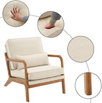 Bonnlo Fine Beige Accent Chairs Set of 2, Upholstered Mid Century Modern Lounge Fabric Chairs Reading Chairs Side Sitting Chair Solid Wood Farmhouse Armchairs for Living Room, Bedroom, Guest Room