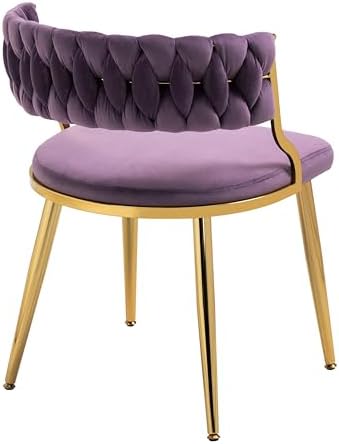 Velvet Dining Chairs Set of 2, Upholstered Dining Chair for Living Room, Modern Woven Kitchen Side Seats with Golden Legs, Great for Bedroom Kitchen Vanity - Purple