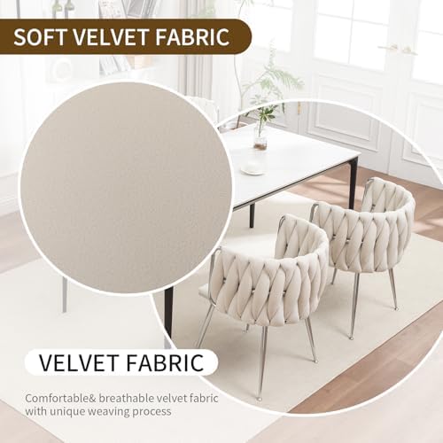 Velvet Dining Chairs Set of 2, Upholstered Dining Room Chairs with Metal Legs, Sillas de Comedor Modernas 2, Modern Kitchen Chairs for Dining Room, Living Room, Kitchen, Bedroom, Beige