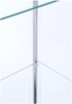 BOWERY HILL 4 Shelf Glass Display Case Cabinet with Chrome Support Beams and Cappuccino Brown Top/Base