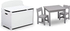 Delta Children MySize Deluxe Toy Box - Greenguard Gold Certified, Bianca White & MySize Kids Wood Table and Chair Set (2 Chairs Included) - Ideal for Arts & Crafts