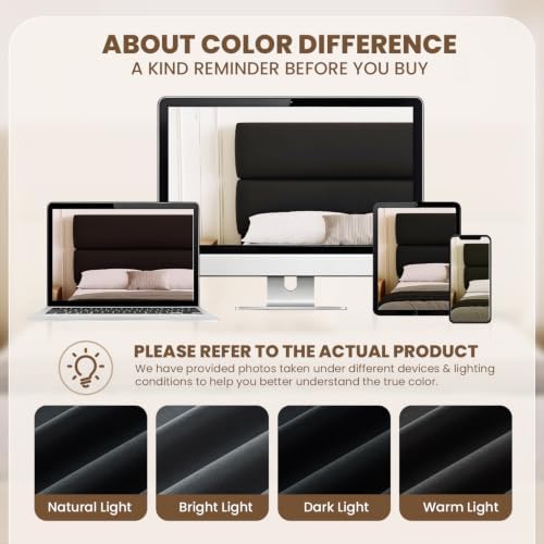 GRUSIGN King Size Platform Bed Frame with Velvet Headboard, Adjustable Height Wooden Slats Support, Upholstered Mattress Foundation, Fits Mattress or Mattress with Box Spring, Easy Assembly, Black