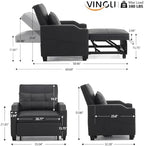 VINGLI Convertible Sleeper Chair Bed, Pull Out Sofa Couch for Living Room | Black 3-in-1 Sofa Bed, Faux Leather Recliner with Adjustable Back, USB Port, Cup Holder, Side Pocket for Small Space, Office