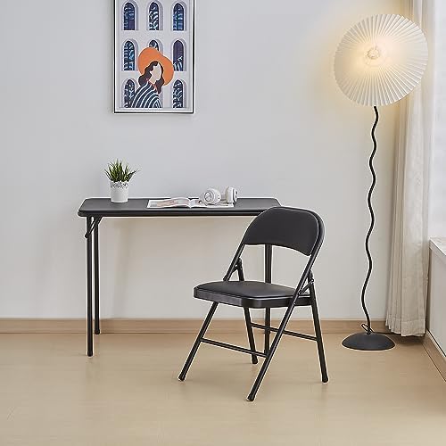 KAIHAOWIN Folding Table Chair Set, Black Vinyl Folding Card Table Chair, No Assembly Required Lightweight Foldable Table Chair Set for Everyday Use Indoor/Outdoor/Camping