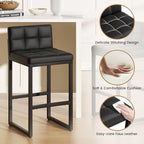 Bar Stools Set of 2, Modern Counter Height Bar Stools, Black | 24" Faux Leather Bar Chairs with Back, Footrest, Sturdy Thickened Metal Leg, Upholstered Counter Stools for Kitchen Island