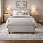 Homepop Home Decor | Tufted Ainsley Button Storage Ottoman Bench with Hinged Lid | Ottoman Bench with Storage for Living Room & Bedroom, Grey