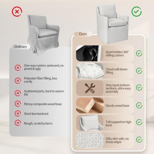 DUHOME Upholstered Dining Chair,Linen Accent Chair for Living Room,Single Sofa with 4 Casters,Upholstered Armchair for Bedroom Reading Waiting Kitchen Dining Room