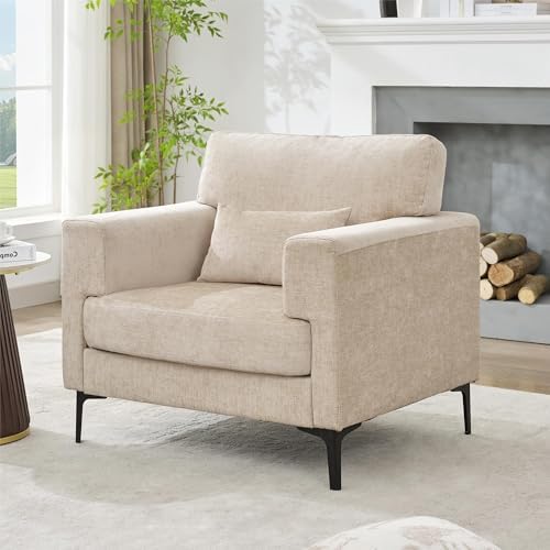 Oversized Accent Chair Armchair with Metal Legs | Comfy Chenille Arm Chairs and a Half,Modern Century Single Sofa Extra Large Reading Club Chair for Living Room,Bedroom,Brown