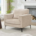 Oversized Accent Chair Armchair with Metal Legs | Comfy Chenille Arm Chairs and a Half,Modern Century Single Sofa Extra Large Reading Club Chair for Living Room,Bedroom,Brown