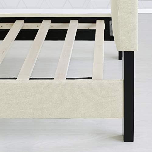 Furinno Laval Button Tufted Upholstered Platform Bed Frame, Queen, Linen