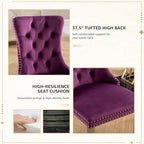 Velvet Dining Chairs Set of 4, Tufted Upholstered High Wingback Chairs with Nailhead Trim & Pull Ring, Silver Stainless Steel Legs for Dining Room, Sillas de Comedor, Purple
