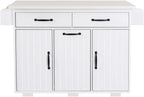 ZOEDO K&K Kitchen Island with Trash Can Storage Cabinet, Kitchen Cart with Drop Leaf, Spice Rack, Towel Rack and Drawer, Rolling Kitchen Island on Wheels with Adjustable Shelf, White