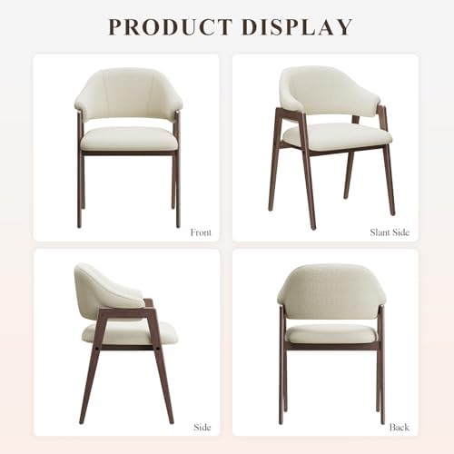 MALOL Wooden Dining Chairs Set of 4, Modern Fabric Upholstered Dining Room Chair, Kitchen Side Chairs, Farmhouse Dinner Chair with Curved Open Back for Kitchen, Beige