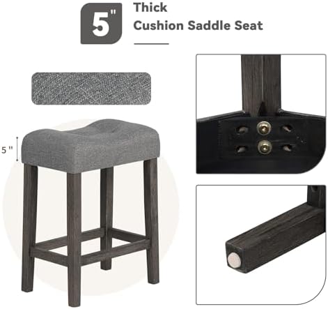 59" Counter Height Bar Table Set with Power Outlet, Industrial Breakfast Table with 3 Padded Stools, 4 Piece Bar Table and Chairs Set for Living Room, Dining Room, Dark Gray