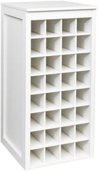 Freestanding Floor Wine Rack, 32 Bottle Wooden Wine Cabinet for Small Spaces, Farmhouse Modular Stackable Bottle Holder, Tall Counter Storage Rack, Elegant Design (White)