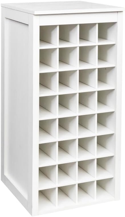 Freestanding Floor Wine Rack, 32 Bottle Wooden Wine Cabinet for Small Spaces, Farmhouse Modular Stackable Bottle Holder, Tall Counter Storage Rack, Elegant Design (White)