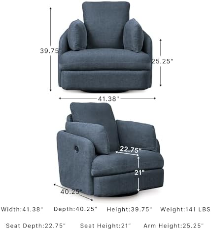Signature Design by Ashley Modmax Swivel Glider Recliner, Hidden Storage & Washable Bolsters, Next-Gen Nuvella Performance Fabric, Modern Chair for Living Room or Office, Ink Blue