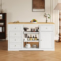 Kitchen Island with Charging Station Wood Kitchen Cart with Drawers Cabinet | Kitchen Island Cart, Wood Top Kitchen Island with Drawer Cabinet & Dual Pull‑Out Trays for Household Storage