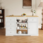 Kitchen Island with Charging Station Wood Kitchen Cart with Drawers Cabinet | Kitchen Island Cart, Wood Top Kitchen Island with Drawer Cabinet & Dual Pull‑Out Trays for Household Storage