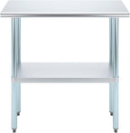 14" x 36" Stainless Steel Prep Table – NSF Certified Heavy Duty Work Table for Home & Commercial Use – Galvanized Undershelf & Legs