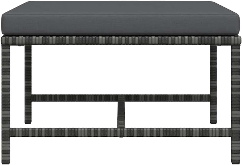 Sectional Patio Footrest, Outdoor Modular Ottoman Footstool with Thick Cushion, Gray PE Rattan Garden Lounge Furniture, Weather-Resistant Steel Frame Seat for Backyard Deck Poolside