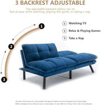 Modern Navy Blue Velvet Convertible Folding Futon Couch Sofa Bed | Adjustable Pillow Top Arm Memory Foam Couch Double Loveseat Sofa for Compact Living Space,Dorm,Game Studio,Apartment,Bedroom