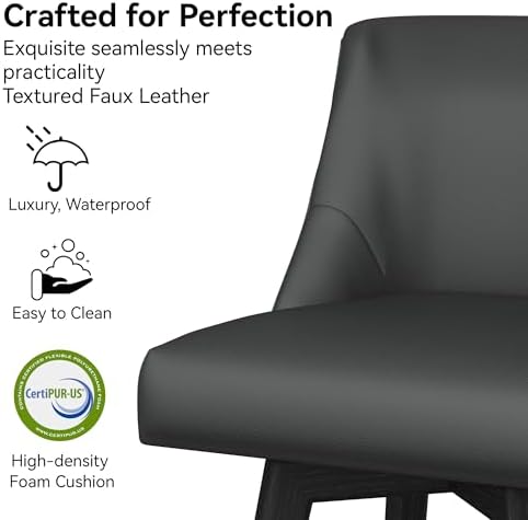 26" Counter Height Swivel Bar Stools, Set of 4, Black Grey | Faux Leather Upholstered Counter Barstools with Backs, Solid Wood Legs for Kitchen Island, Home Bar Chairs