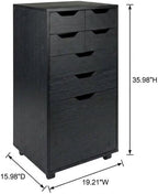 Furnifact Black Tall Mobile Storage Cabinet with Bins and Drawers, Rolling Organizer, Contemporary Style, Ideal for Pantry and Home Organization